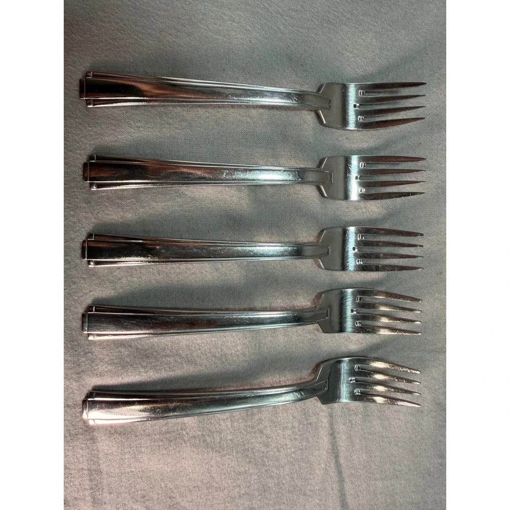 Oneida Etage 5pc Salad Forks 18/10 Stainless Steel 2529 Post Modern Geometric 7